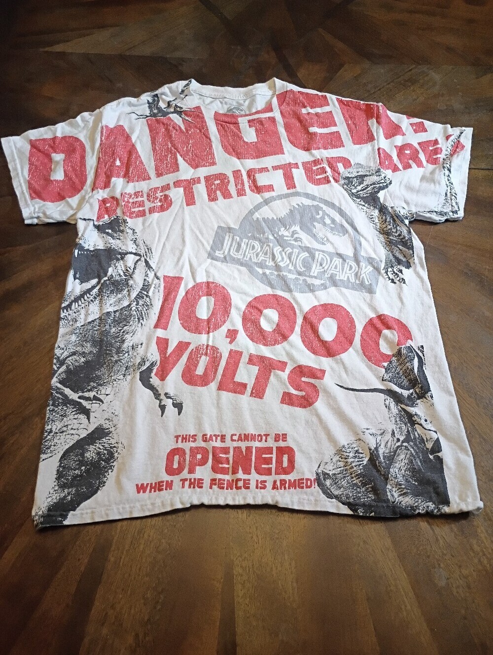 Jurassic Park Danger Restricted Area 10,000 Volts Graphic Tee Adult Medium